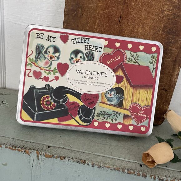 Cavallini Co. Valentine’s Mailing Set Cards Stickers Rubber Stamp Cute Nostalgic - Picture 1 of 13